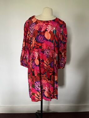 ivy jane Bold Floral Pink and Red Long Sleeve Dress